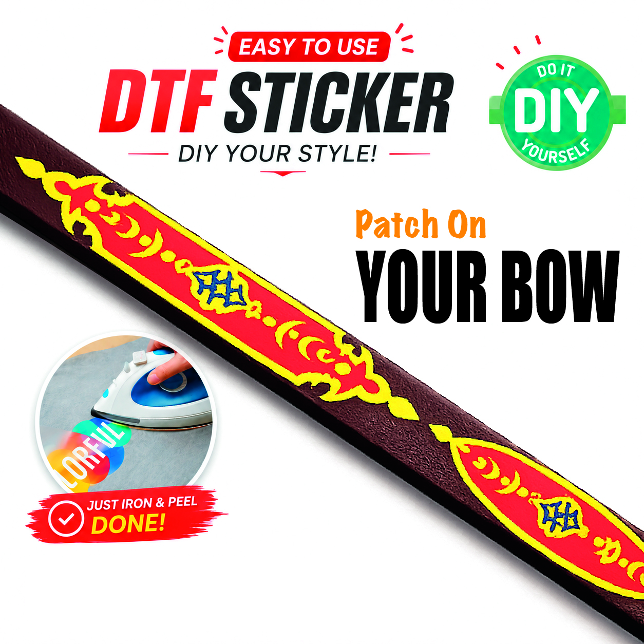 DTF Sticker Busur Tradisional | DIY Iron Transfer Sticker | Pelekat Hiasan Bow PU Leather & Genuine Leather | Mudah