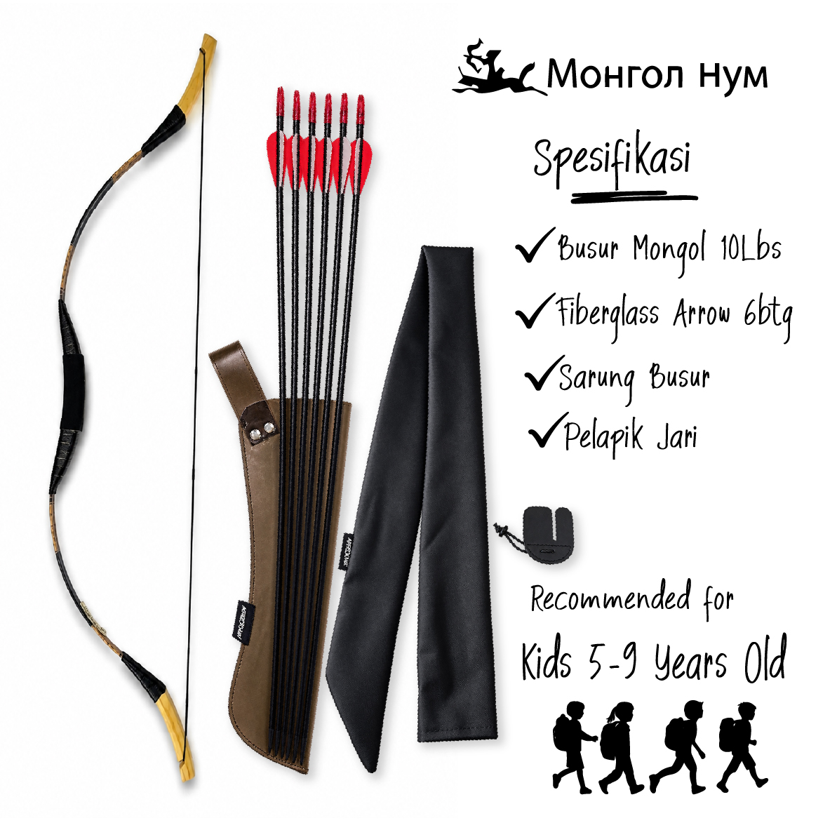 Arrouha® Package Busur Mongol Kanak-Kanak Lelaki 5-9 Tahun | Kids Mongolian Traditional Bow 8-10Lbs - Image 9